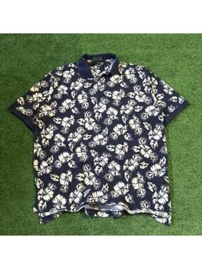 Izod Club Floral Polo Shirt Mens Size XL Navy Hawaiian Casual Golf Preppy Summer
